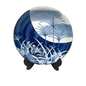 Toyo Japanese Blue and White Porcelain Plate With Floral Design